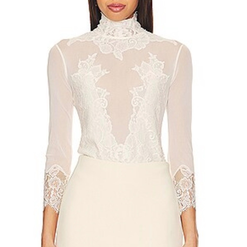 HAH Hot As Hell Take HAH Bow Bodysuit Reversible Lace Mock Neck La Crem NWT L